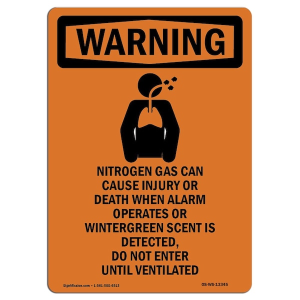 Safety Sign, OSHA WARNING, 5" Height, Nitrogen Gas Can Cause, Portrait, 10PK